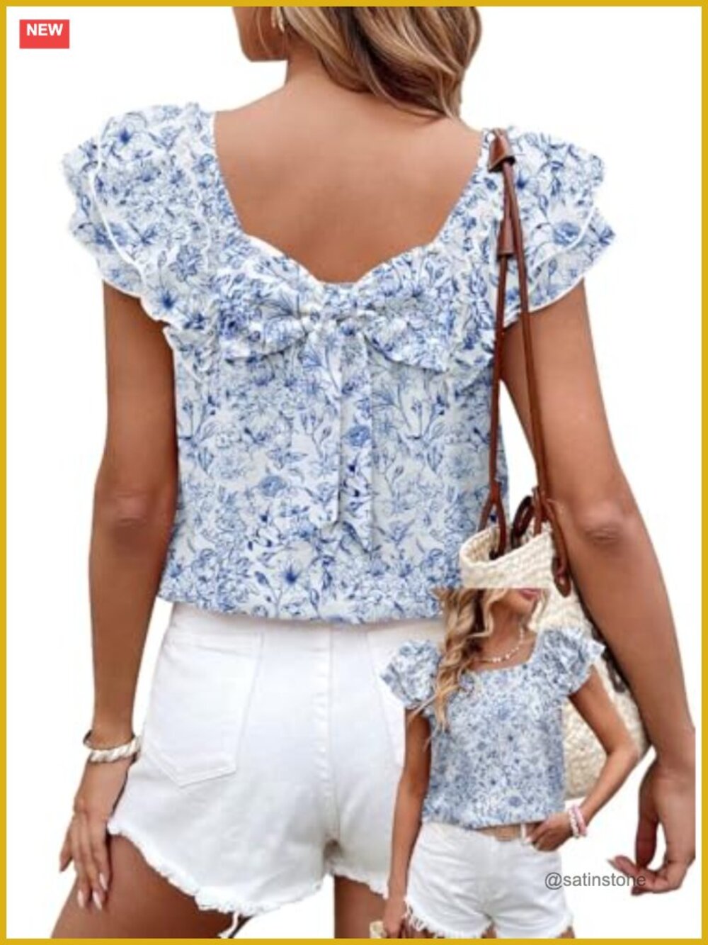 Ruffle Short Sleeve Chiffon Tee with Bow Back Style Babydoll Tunic Blouse